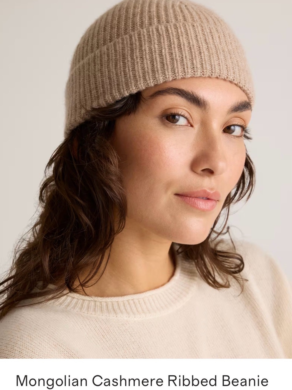 Quince Cashmere Ribbed Beanie oatmeal